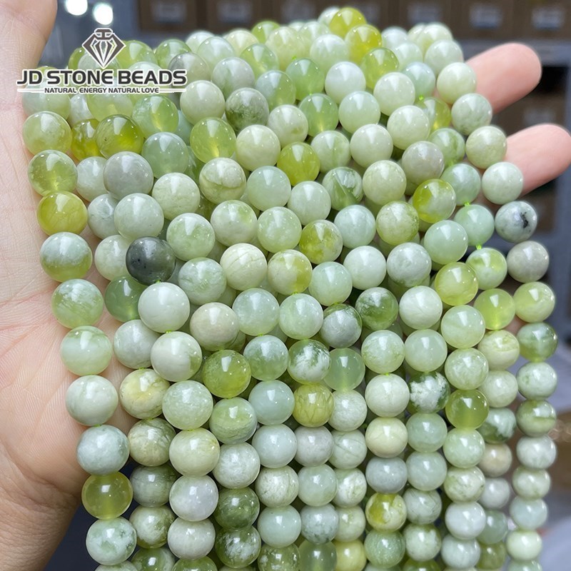 Jewelry Making Light - ลูกปัดกลมหยกสีเขียวอ่อนสีขาวผสมลูกปัด10มม. สำหรับทำเครื่องประดับสร้อยคอ DIY สร้อยข้อมืออุปกรณ์เสริม