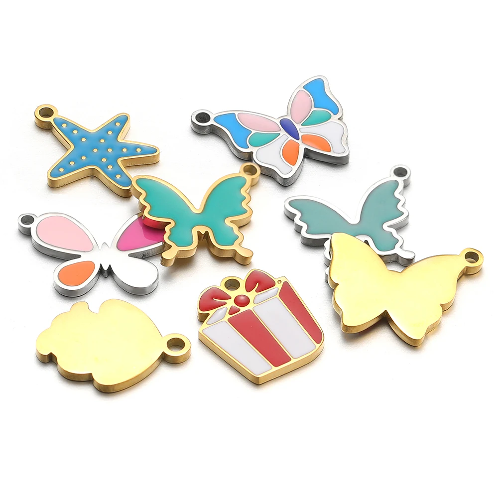 Jewelry Making 4 Year Old - 5pcs สแตนเลสสตีลผีเสื้อ Leaf Heart Charms สําหรับ