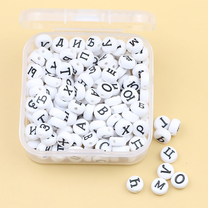 Jewelry Making 4 Year Old - 1 กล่อง 200 ชิ้นสีขาว 4x7 มิลลิเมตรรอบตัวอักษรรัสเซียชุดลูกปัดอะคริลิคสําหรับชื่อสร้อยข้อมือชุดเครื่องประดับสําหรับของขวัญเด็ก