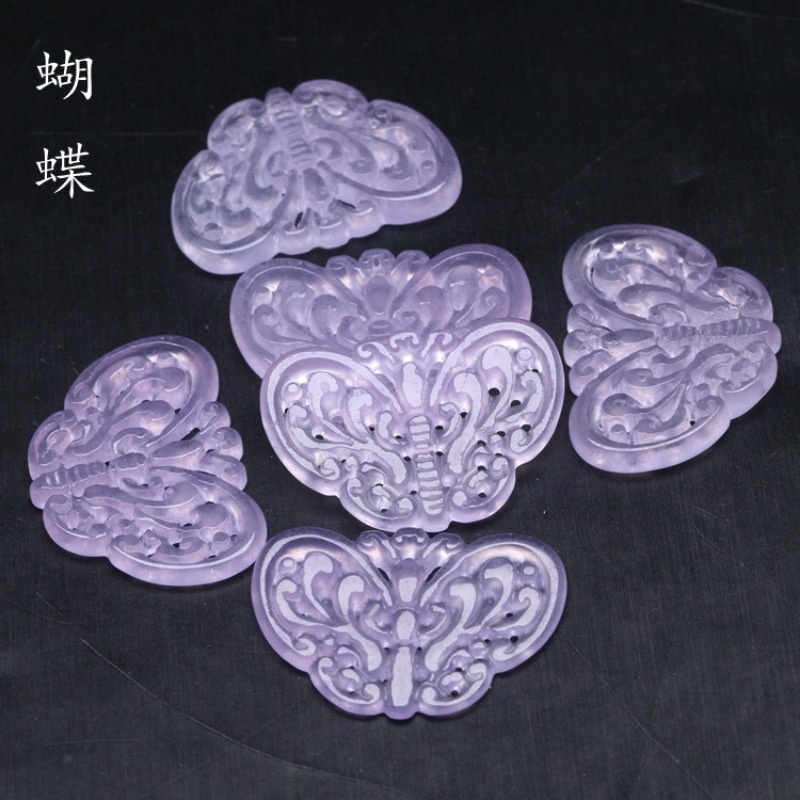 Jewelry Making Accessories - 2 PC หยกสีม่วงธรรมชาติ Hollow OUT ลูกปัดจี้ผีเสื้อ