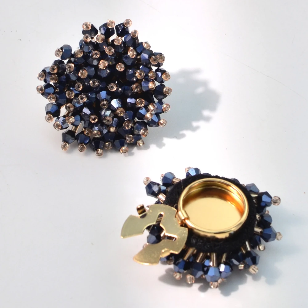 Jewelry Making Accessories - ตัวครอบกระดุมแบบหรูหรา 2 ชิ้น ทำด้วยมือ ประดับด้วยลูกปัดคริสตัล สำหรับผู้หญิง