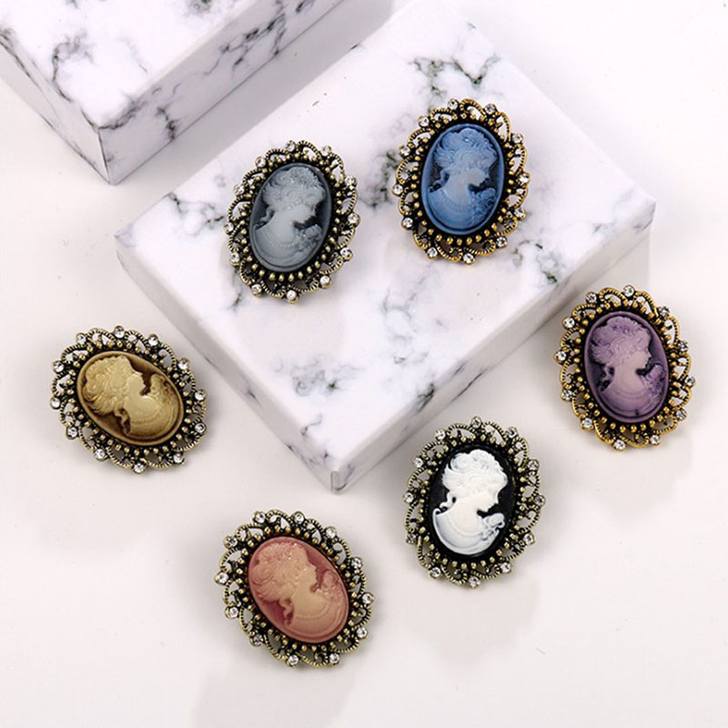 Head Pin Assorted - Vintage Queen 'S Cameo ความงามคริสตัลเข็มกลัด Pins