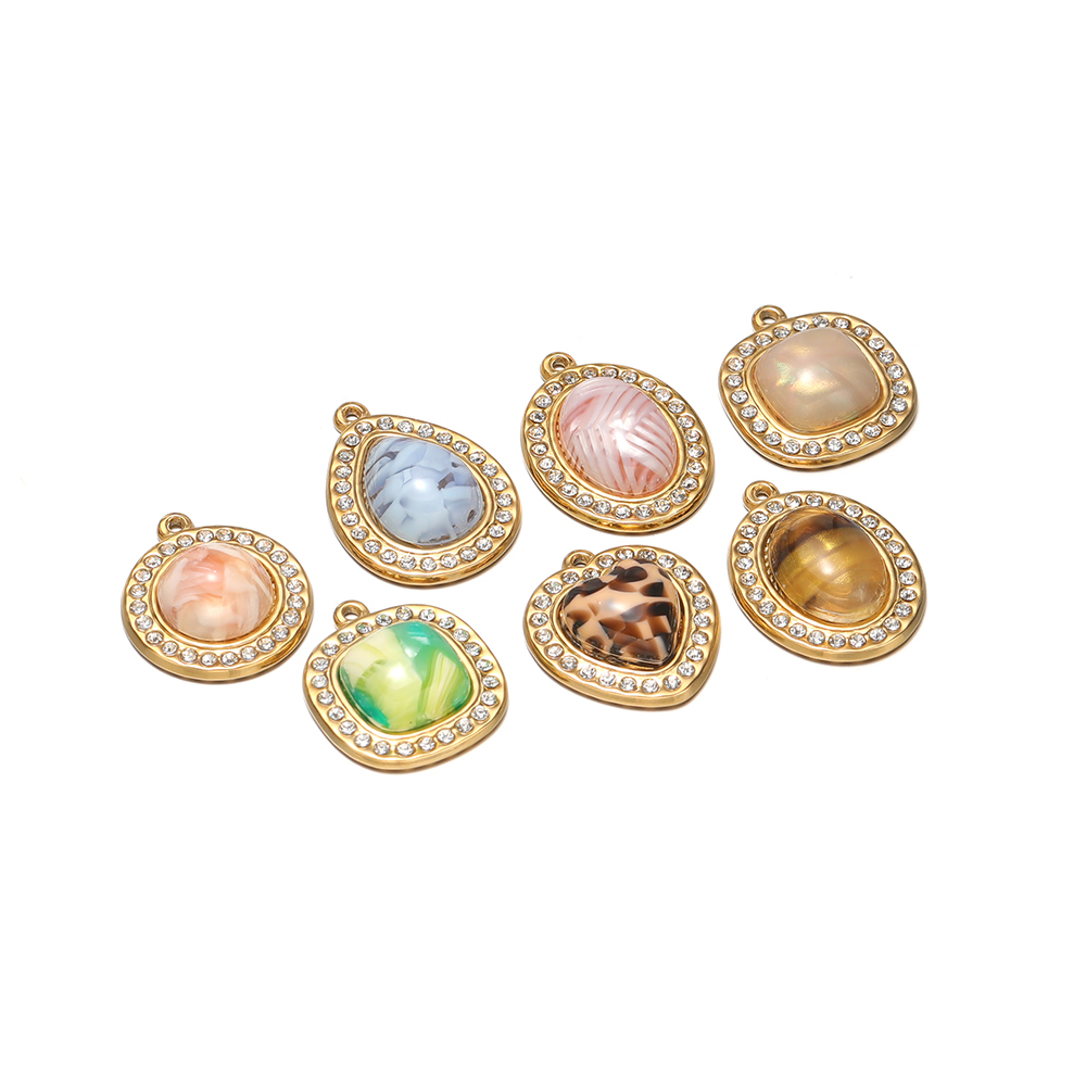 Jewelry Making Stones - 3 ชิ้น จี้สร้อยคอรูปหัวใจและวงรี ทำจากสแตนเลสสตีล ประดับด้วยหินเทียม สำหรับงาน