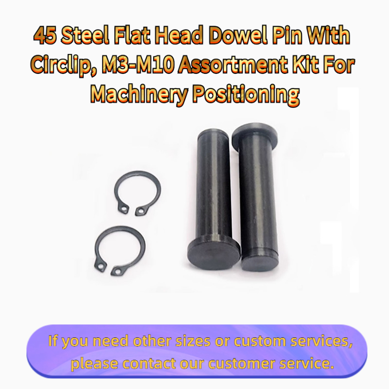 Head Pin Assorted - สลักเกลียวหัวแบนเหล็ก 45 พร้อมแหวนล็อก, ชุดอุปกรณ์ขนาด M3-M10 สำหรับการจัดตำแหน่งในเครื่องจักร