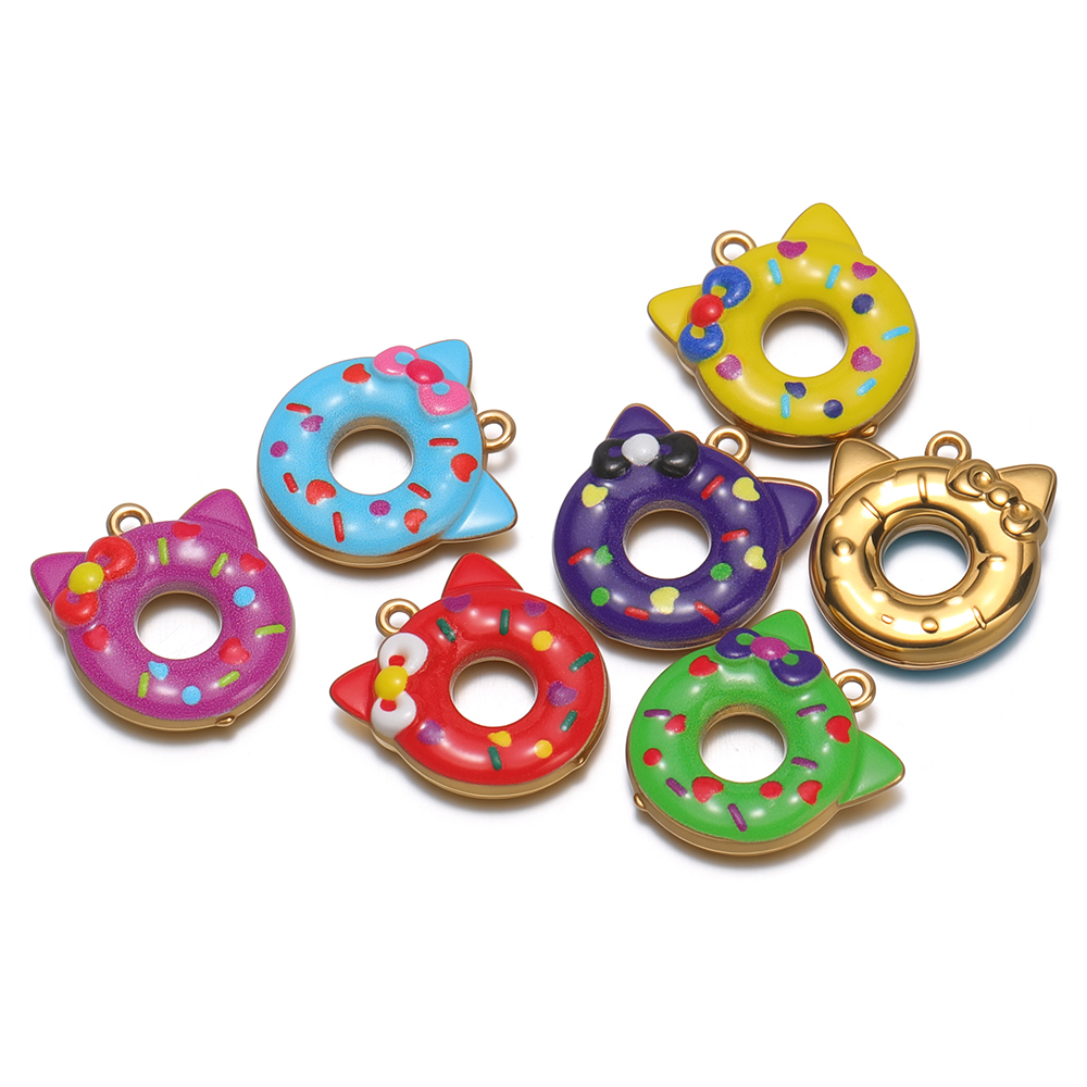 Jewelry Making 4 Year Old - ชาร์มเคลือบลายแมวน่ารัก 4 ชิ้น ทำจากสแตนเลส เหมาะสำหรับทำเครื่องประดับเด็ก สร้อยคอ