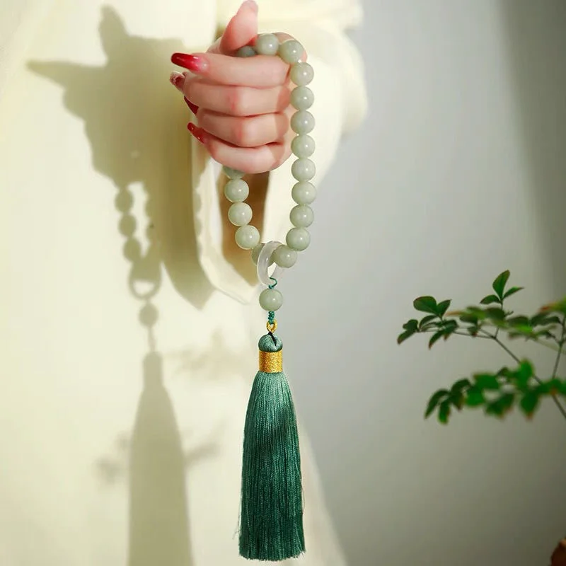Jewelry Making Accessories - หินหยกสีเขียว 12 มม.ลูกปัดสร้อยข้อมือสร้อยคอทิเบตพุทธ Mala Buddha Charm