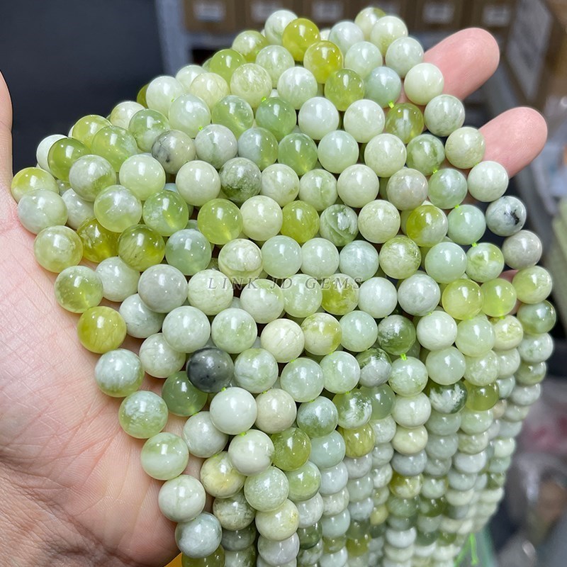 ลูกปัดกลมหยกสีเขียวอ่อนสีขาวผส - Jewelry Making Light บทวิจารณ์และราคา