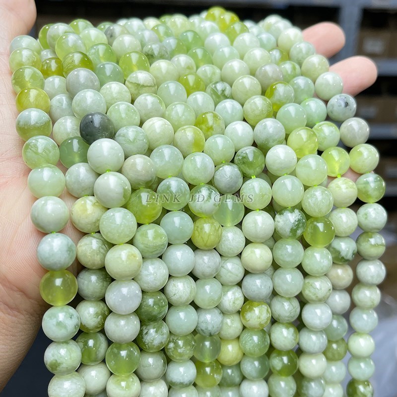 ลูกปัดกลมหยกสีเขียวอ่อนสีขาวผส - Jewelry Making Light บทวิจารณ์และราคา