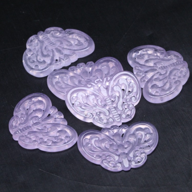 2 PC หยกสีม่วงธรรมชาติ Hollow  - Jewelry Making Accessories บทวิจารณ์และราคา