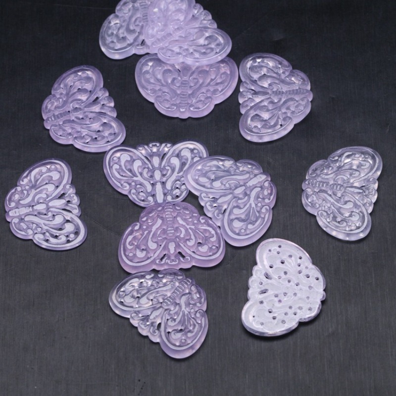 2 PC หยกสีม่วงธรรมชาติ Hollow  - Jewelry Making Accessories บทวิจารณ์และราคา