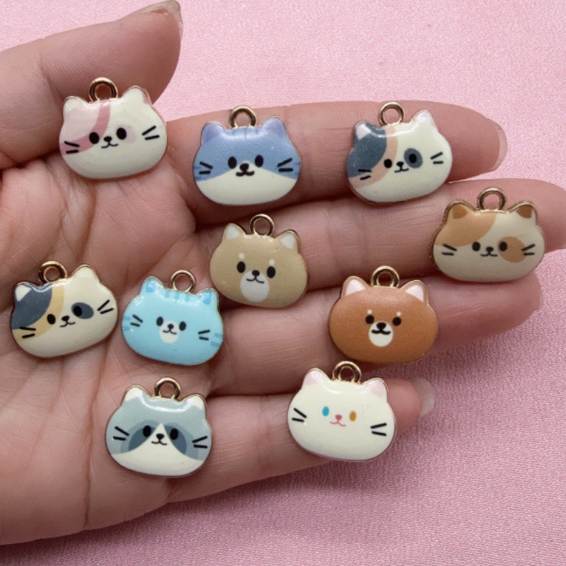 จี้โลหะผสมรูปหัวแมวพิมพ์ลาย 12 - Jewelry Making Accessories บทวิจารณ์และราคา